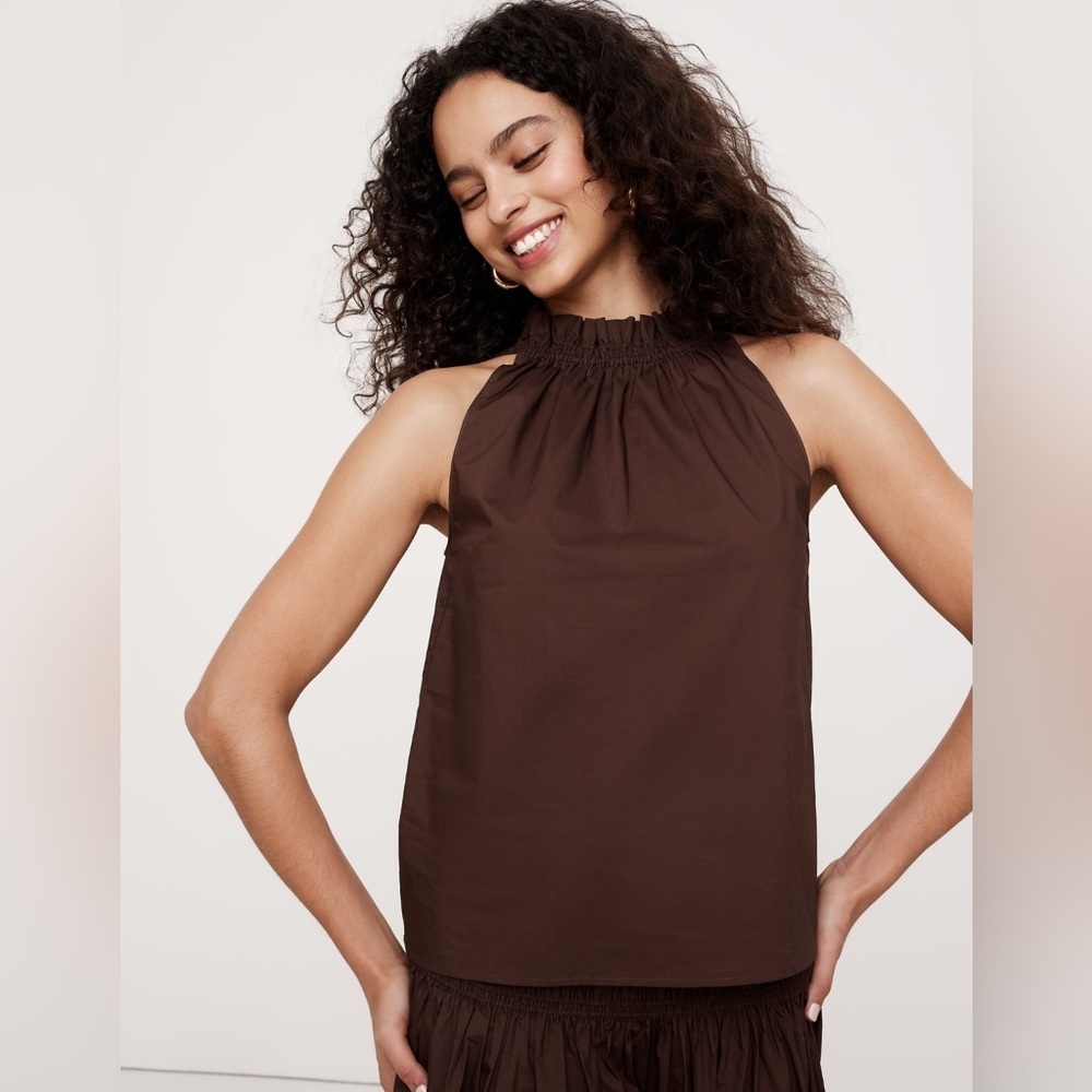 NWT! Banana Republic Cotton Poplin Ruche-Neck Top - Size XL 🧉